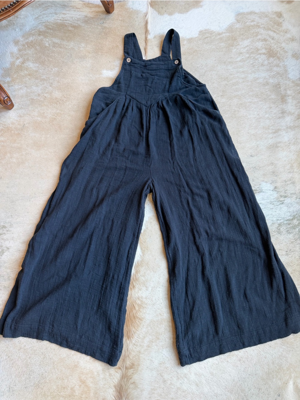 FREE PEOPLE Gauze Wide Leg Overalls Onesie Jumpsuit - size medium - black